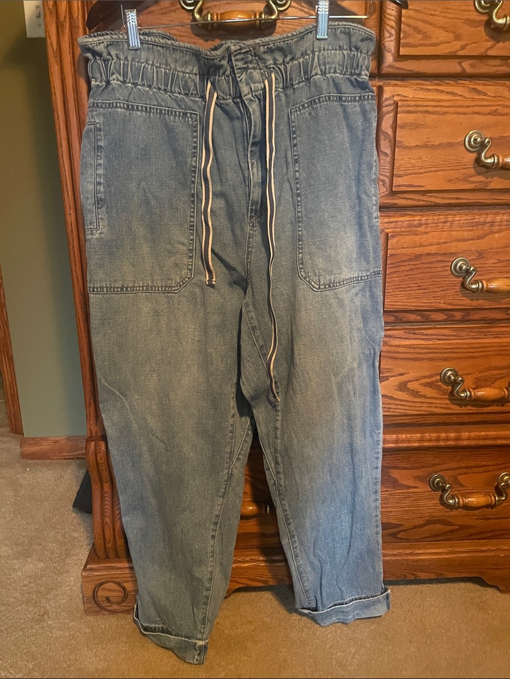 We The Free Relaxed Paperbag Waist Jeans in Light Blue Denim